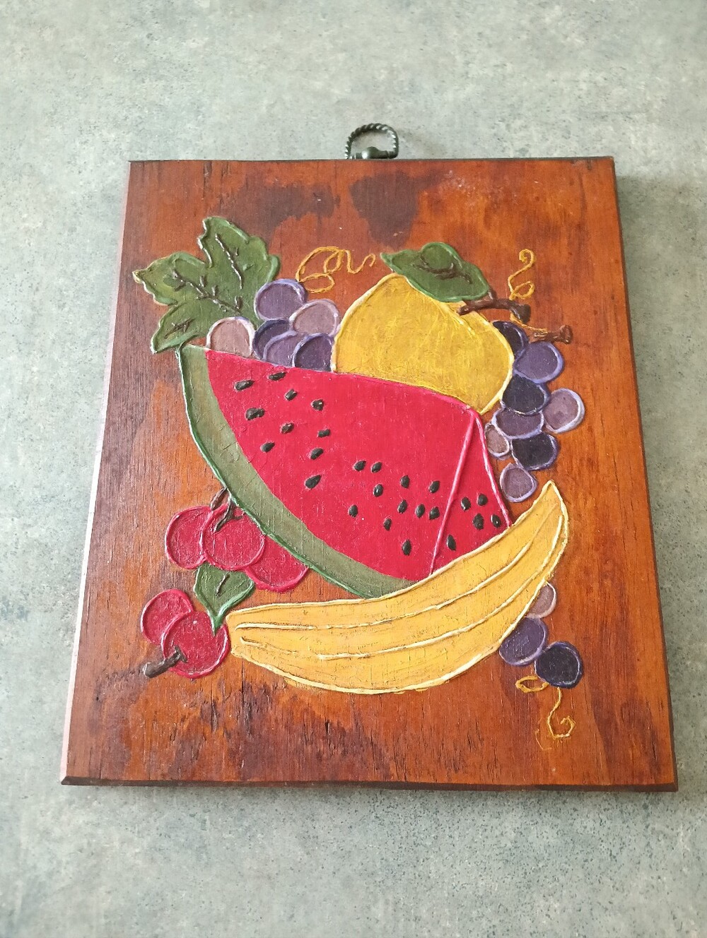 Vintage Handmade Spatula Painted Fruit on Wood Wall/Home Decor (12"H X 10"W)